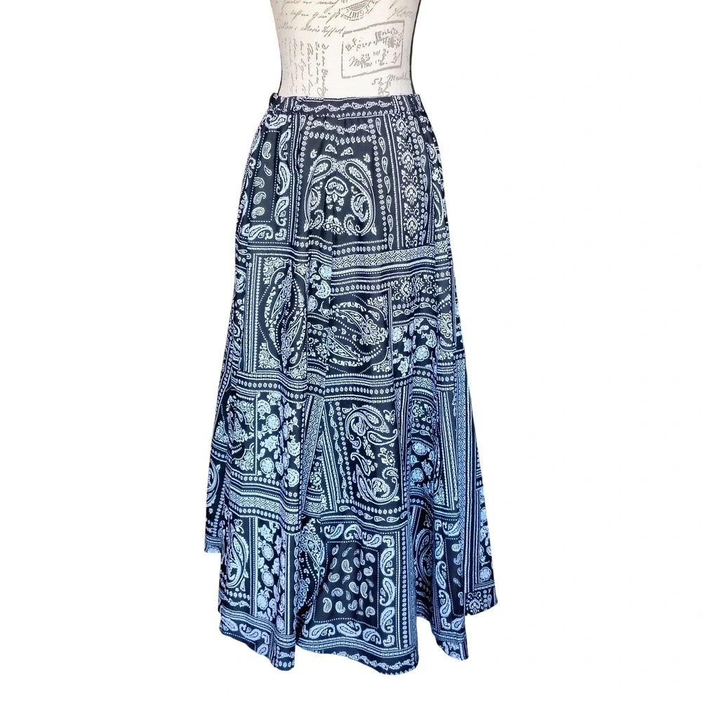 Western Boho Paisley Patchwork Bandana Print Maxi Skirt A-Line Medium Festival‎